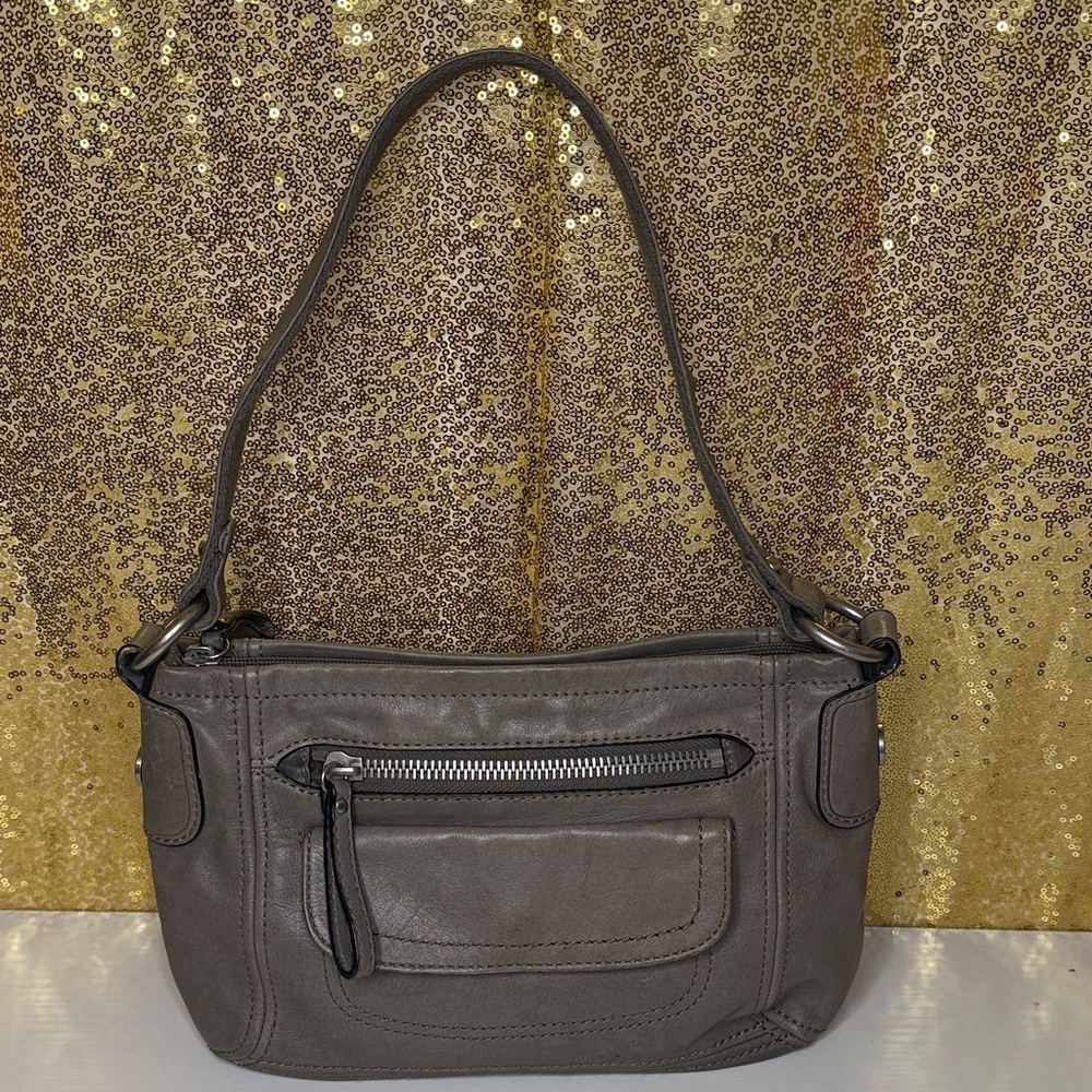 Fossil Hanover Leather Shoulder Bag in a gray color
